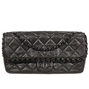 Chanel Gray Calfskin Luxury Line Chain Shoulder Bag